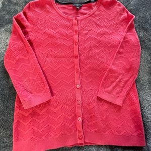 Talbots Petites Women's Coral Button Front Cardigan Crew Neck 3/4 Sleeve  MP